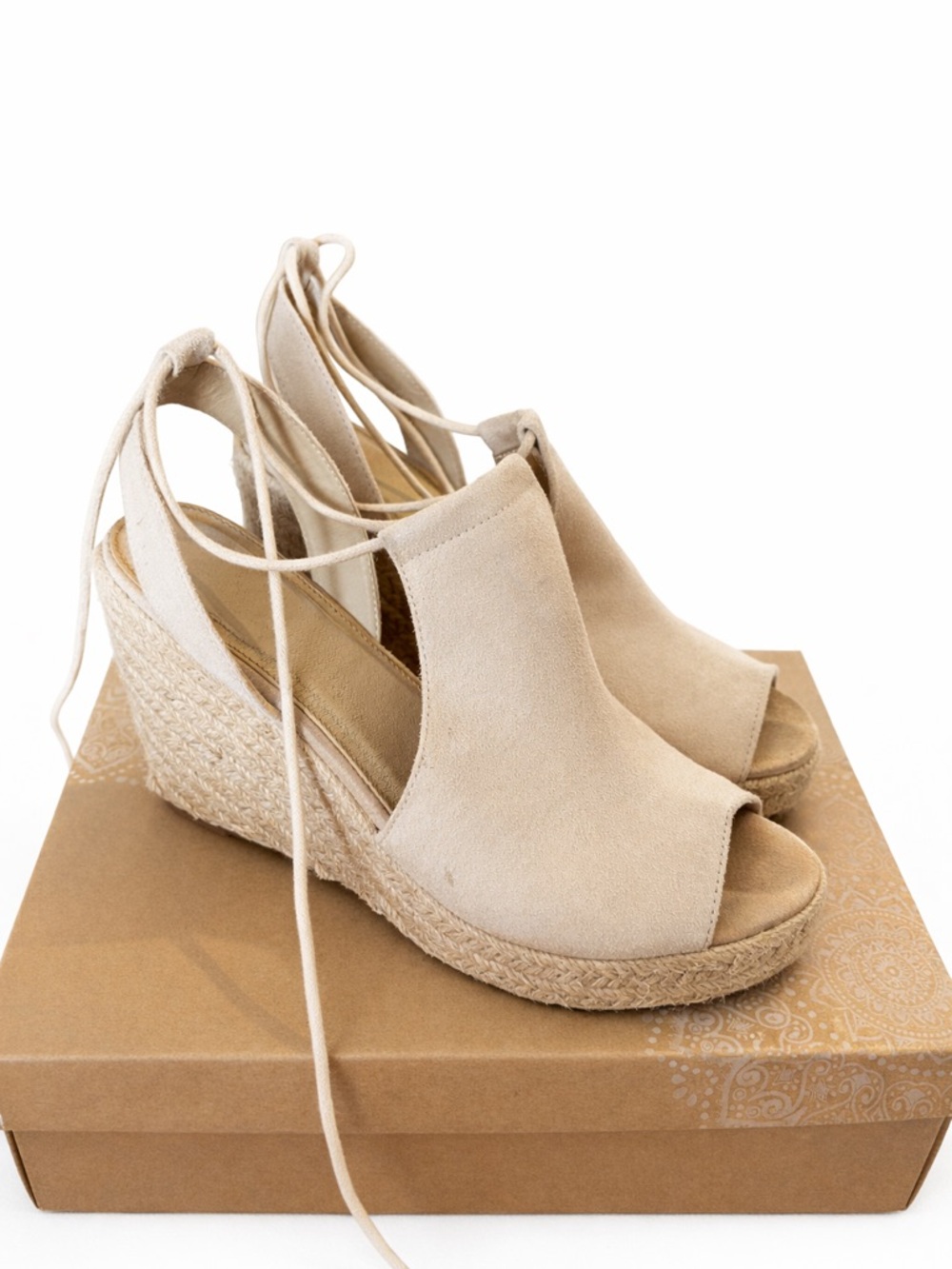 Altar'd State Taupe Suede Espadrille Lace-Up Wedge Sandals